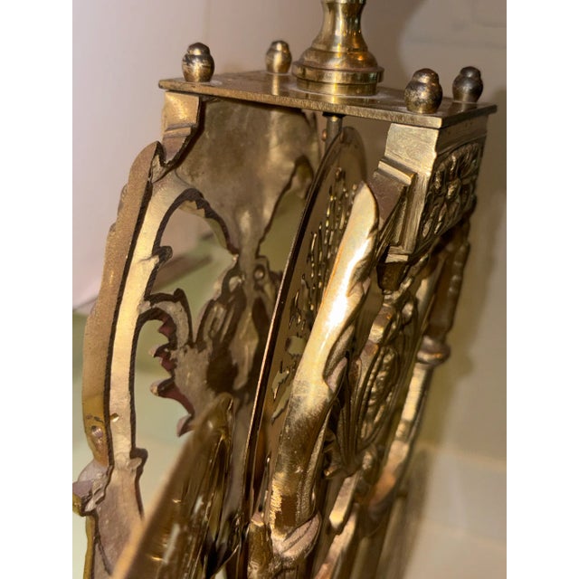 Vintage French Laurel Swag & Cameo Brass Peacock Fan Folding Fireplace Screen For Sale - Image 9 of 17