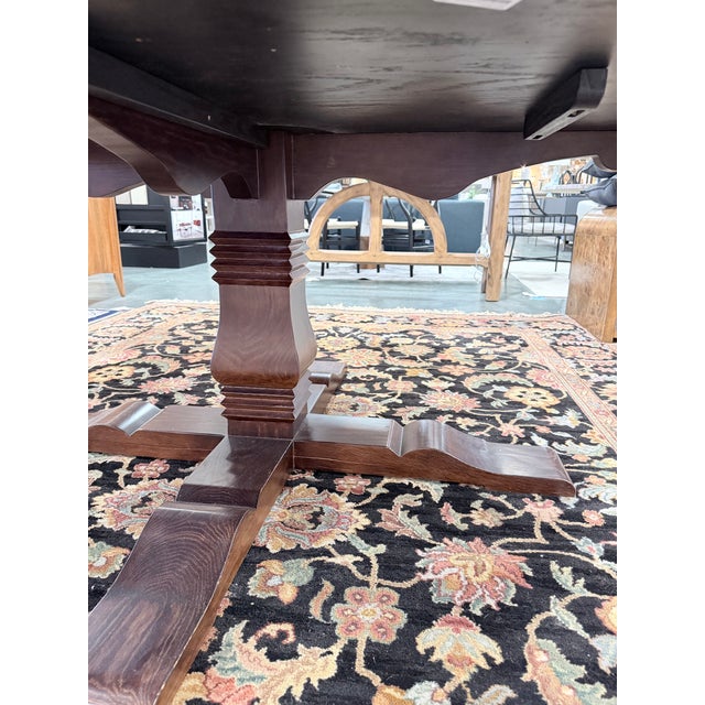 Wood Late 20th Century Custom Chestnut Round Farmhouse Plank Top Dining Table For Sale - Image 7 of 9