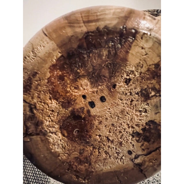 Tan Set of Three Hand-Turned Spalted Maple Sculptures (3) — Signed “B.” — McM/Organic Modern / Wabi-Sabi — Indiana Studio Work For Sale - Image 8 of 10