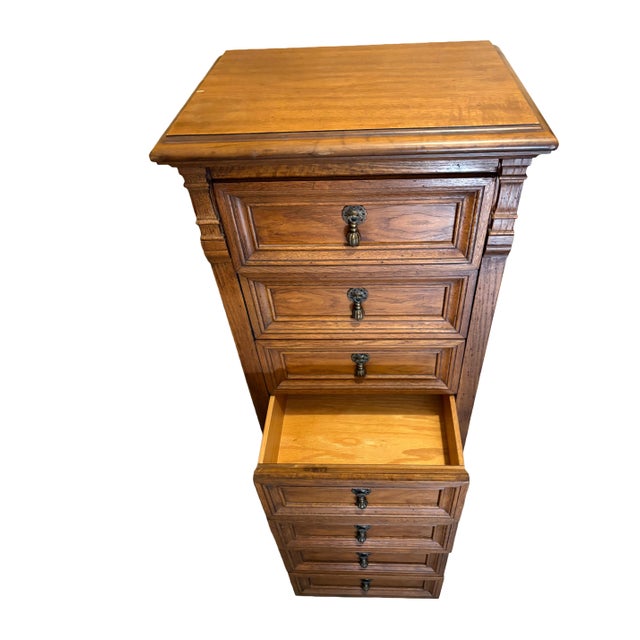 Brown Vintage Drexel Guildhall Oak Lingerie Chest, 7 Drawers For Sale - Image 8 of 12
