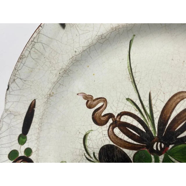 18th Century French Brown and Green Color Faience Flower Plate For Sale - Image 6 of 9