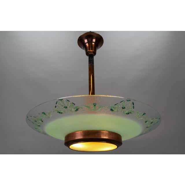 Copper French Art Deco Green Textured Glass and Copper Pendant by Loys Lucha, 1930s For Sale - Image 8 of 18
