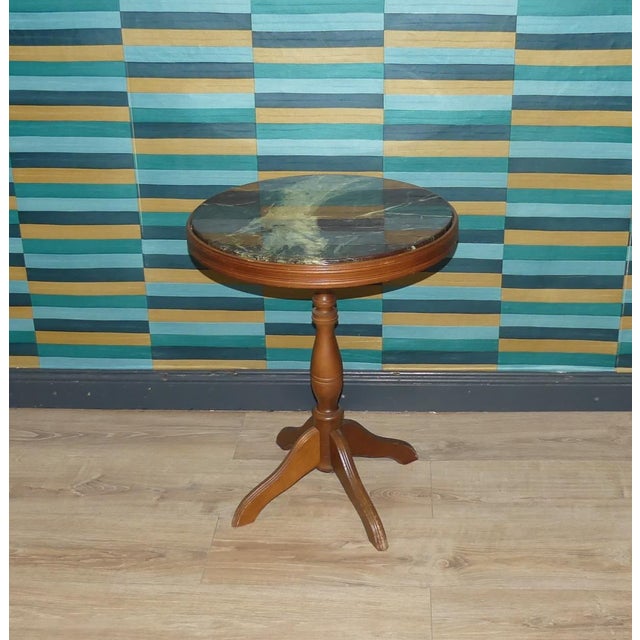 Vintage Chippendale Round Side Table with Marble Tabletop, 1970s For Sale - Image 6 of 10