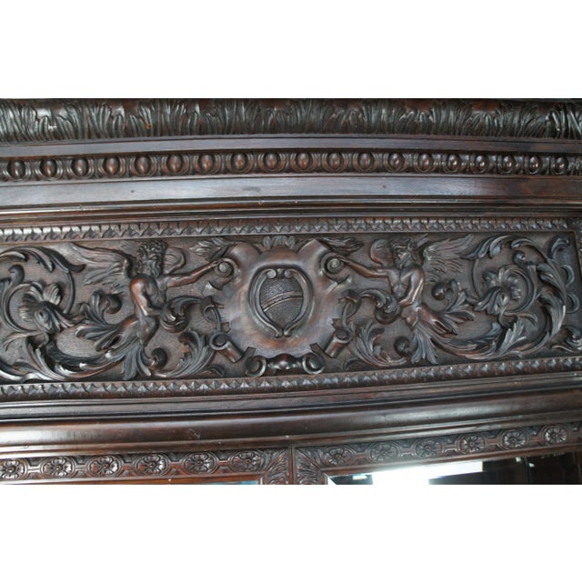Monumental Antique Italian Renaissance Figural Mahogany Bookcase Curio Display Cabinet For Sale - Image 11 of 12