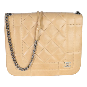 Vintage Beige Quilted Lambskin Square CC Flap Bag