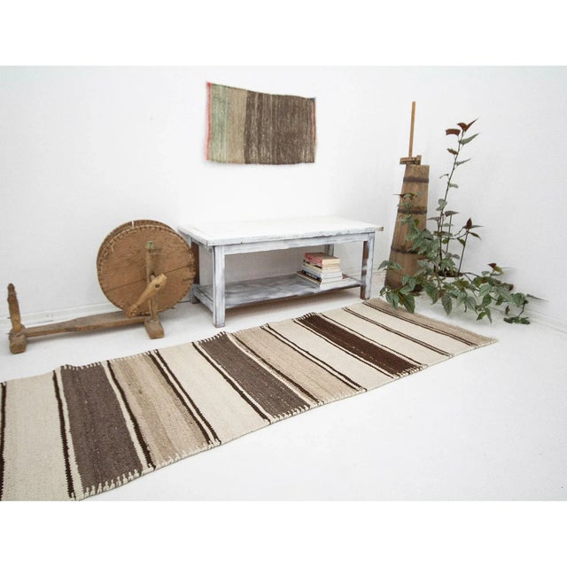 Brown & Cream Striped Vintage Kilim Runner For Sale In Los Angeles - Image 6 of 7