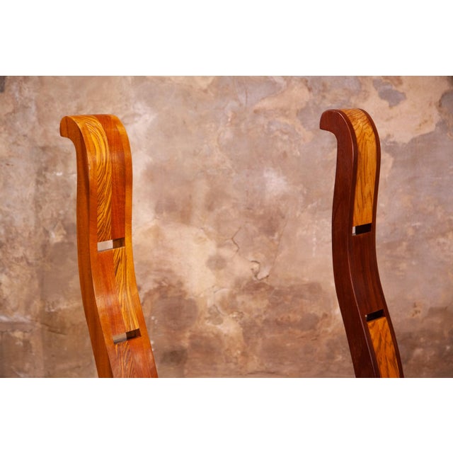 Pair of very unusual and whimsical accent chairs. Custom made. These were constructed by a master carpenter using exotic...