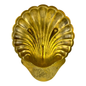 Antique French Brass Shell Dish With Engraved Heraldic Crest, Circa 1900