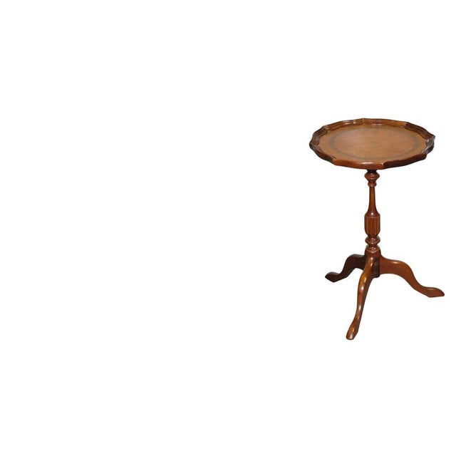 Vintage Georgian Style Tripod Table with Scalloped Edge and Brown Leather Top For Sale - Image 10 of 10