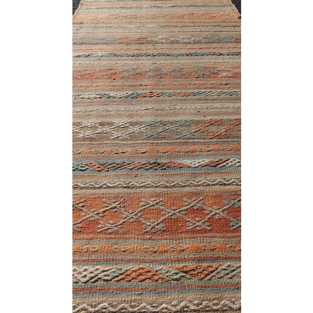 Orange Mid 20th Century Turkish Vintage Kilim Runner With Horizontal Stripes in Bright Tones For Sale - Image 8 of 11