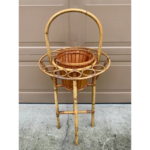 Mid-Century Rattan and Bamboo Champagne Butler Stand For Sale - Image 11 of 13