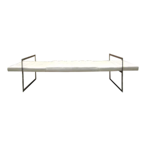 1970s Vintage Italy Alivar Tech Bench Designed by Matteo Scandola White Leather and Chrome