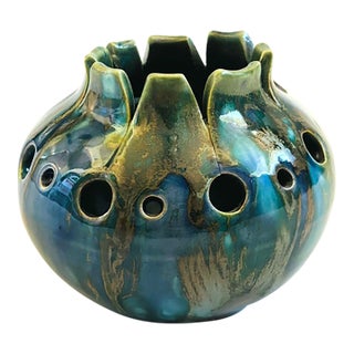 Mid Century Monterey Jade Studio Pottery Vase - Blue and Green Glazes For Sale