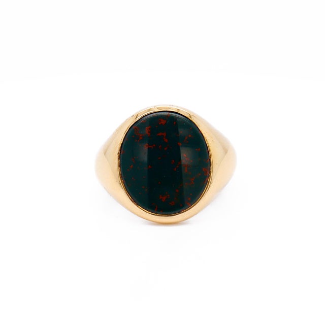 Vintage 14k Gold & Bloodstone Cabochon Signet Ring by Jones & Woodland For Sale In Philadelphia - Image 6 of 12