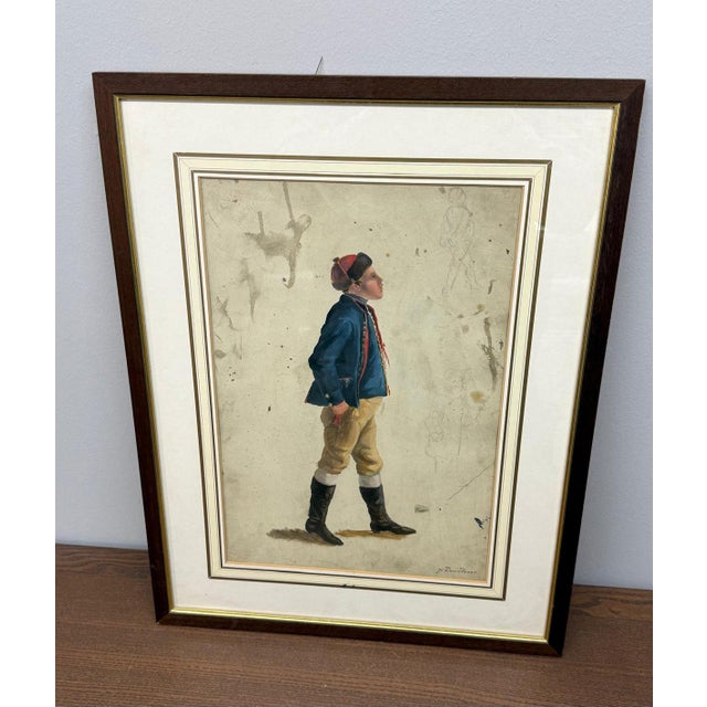 French Artist, Young Soldier, 19th Century, Watercolor, Framed For Sale - Image 8 of 9