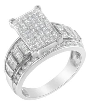 14K White Gold 2.0 Cttw Mixed-Cut Diamond Rectangle Invisible-Set Composite Cluster Ring with Bar- and Channel-Set Band - Size 5