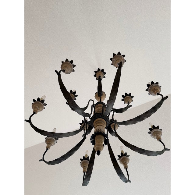 Spanish Revival Large Spanish Revival Style Forged Iron Twelve-Light Chandelier For Sale - Image 3 of 8