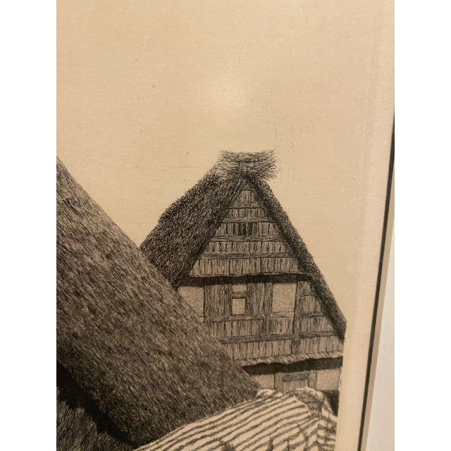 Japanese Ryohei Tanaka 1974 Signed Etching Japanese Aquatint Roofs of Hida No 5 Framed For Sale - Image 3 of 11