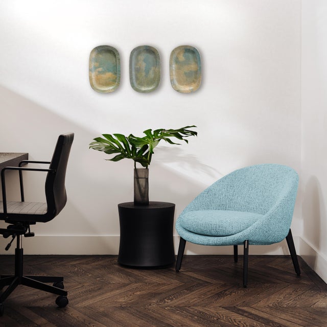 "Window Seat" consists of 3 platters with sky details in oil on canvas. Playing with scale and composition. The shape of...