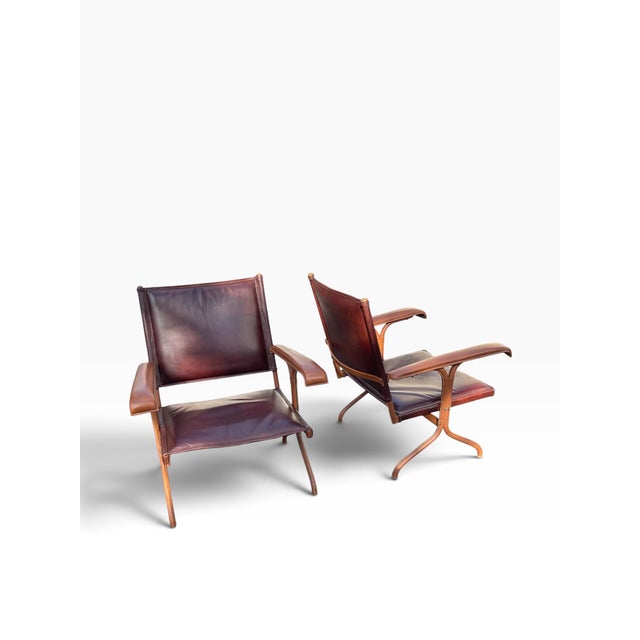 Vintage Stitched Leather Chairs by Jacques Adnet, 1950s, Set of 2 For Sale - Image 10 of 10