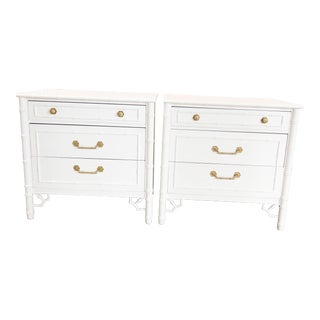 1970s Thomasville Allegro Faux Bamboo Fretwork Bachelor Chests Nightstands- a Pair For Sale