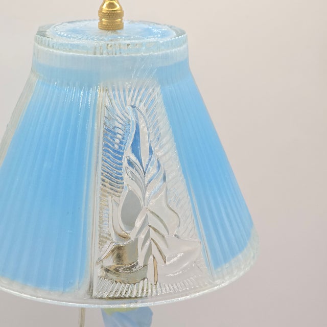 1930s Vintage Walther & Sohne Art Deco Frosted Blue Mermaid Boudoir Lamp For Sale - Image 5 of 12