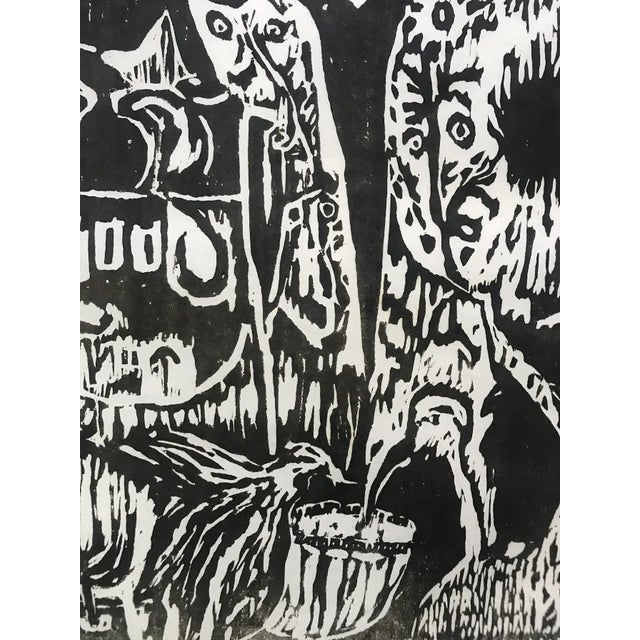 Vintage Expressionist Judica Wood Block Print "Shalom" by Sylvia T. Gavurin 1969 For Sale - Image 4 of 8