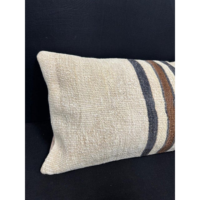 Turkish Hemp Pillow Cushion Natural Beige Black Cushion Cover 14"x40" #30485 Enhance your home decor with our Kilim Pillow...