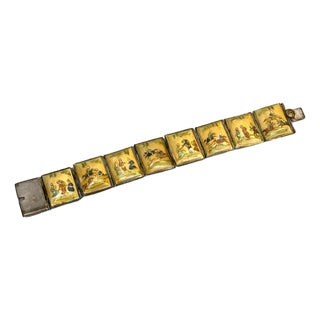Early 20th-Century Silver & Bone Hand-Painted Persian Storyteller Bracelet For Sale