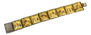 Early 20th-Century Silver & Bone Hand-Painted Persian Storyteller Bracelet