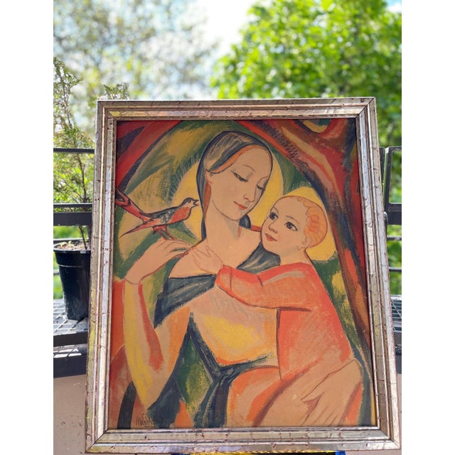 Red Heinrich Windelschmidt, The Madonna and Child, 1960s, Oil Painting on Panel, Framed For Sale - Image 8 of 8