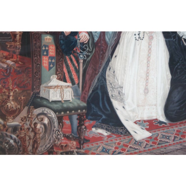 Brown Set of 2 Vintage Elizabethan 16th Century Court Scene Framed Prints 41" For Sale - Image 8 of 12