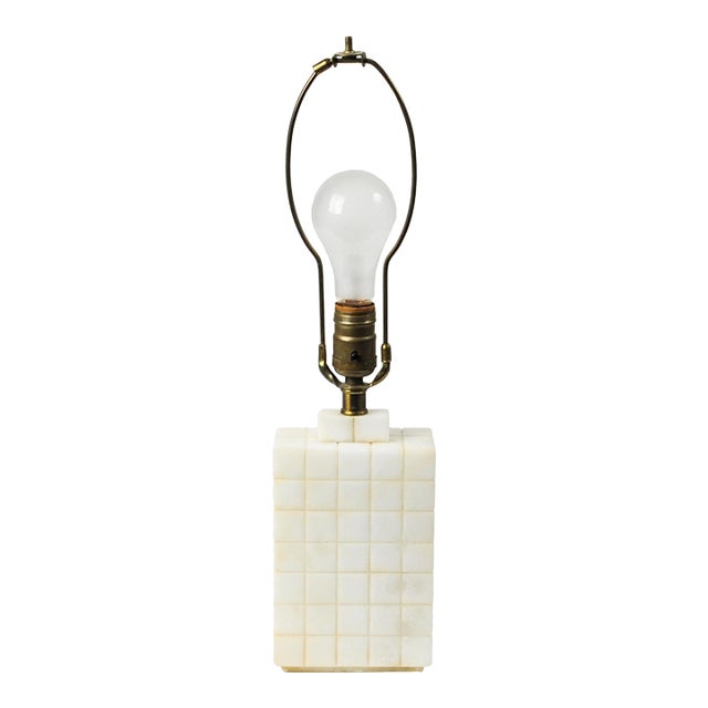 Early 20th Century Solid Carved Marble Art Deco Style Geometric Table Lamp For Sale
