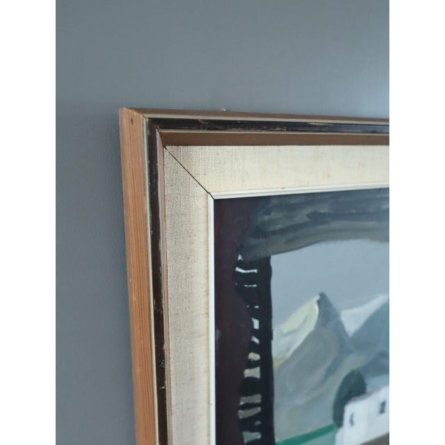 Mid-Century Modern 'Still Life With Mountain View' Vintage Original Interior Oil Painting, Framed For Sale - Image 6 of 13