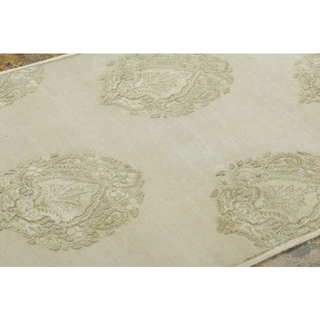 Contemporary Contemporary Block Print Floral Natural Silk Runner by Rug & Kilim, India For Sale - Image 3 of 9