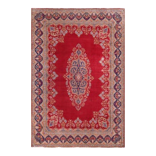 Shabby Chic Persian Kashan Pink/Blue Wool Rug - 9'10'' X 12'5'' For Sale
