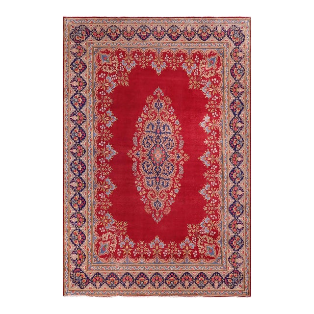 Shabby Chic Persian Kashan Pink/Blue Wool Rug - 9'10'' X 12'5'' For Sale