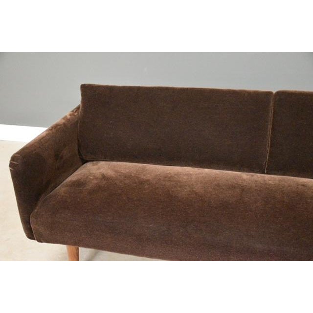 Wood 1950s Mid Century Modern 81.5” Brown Mohair Sofa For Sale - Image 7 of 10