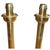 An elegant pair of vintage brass candlesticks featuring tall, slender column-form stems, stepped circular bases, and...