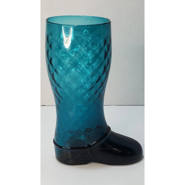 Mid Century Italian Diamond Optic Teal Glass Boot Vase Chairish