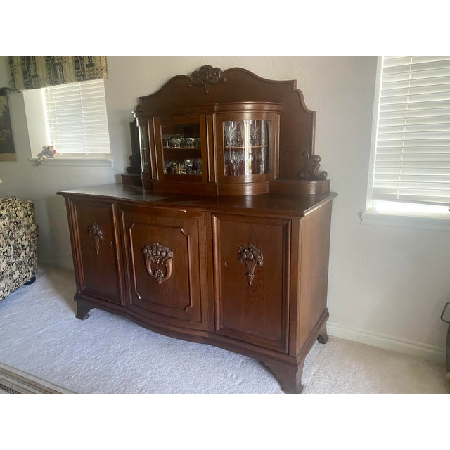 Black Forest Style Large Exquesite Carved Oak European Buffet/Sideboard With Unique Curved Glass Display Mid 20th Century For Sale - Image 17 of 18