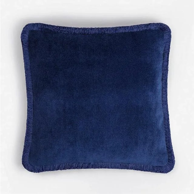 Contemporary Happy Pillow in Blue Night from Lo Decor For Sale - Image 3 of 3