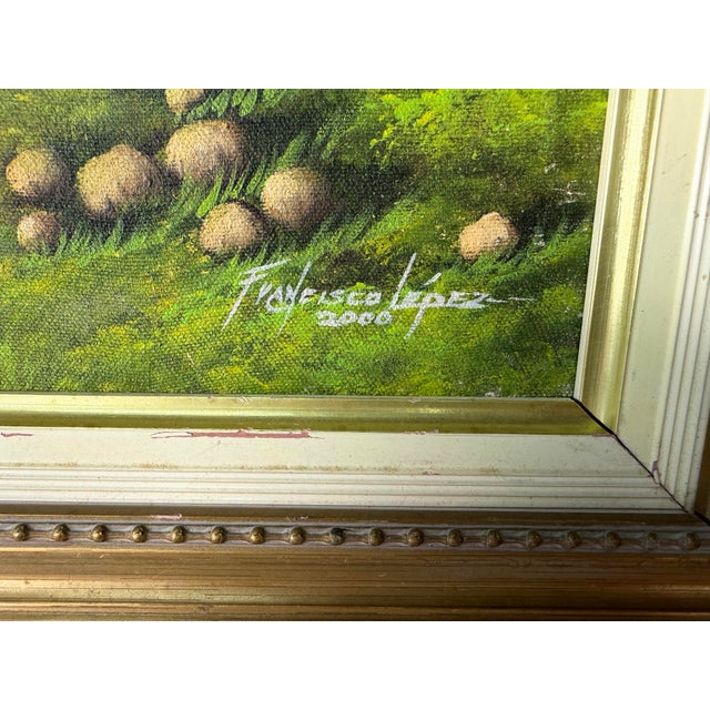 2000’s Francisco Lopez “Framboyan Tree” Countryside Landscape Oil on Canvas Painting, Wood Framed For Sale - Image 10 of 12
