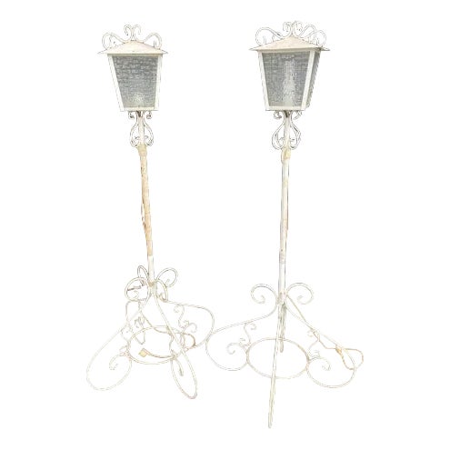 White Lacquered Wrought Iron Floor Lamps, 1950s, Set of 2 For Sale