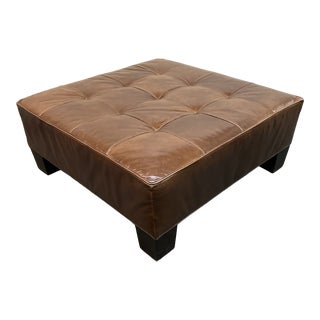 Mitchell Gold & Bob Williams Tufted Leather Ottoman For Sale