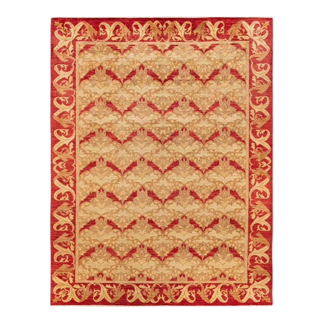 Arts & Crafts, One-of-a-Kind Hand-Knotted Area Rug - Green, 8' 10" x 12' 1" For Sale