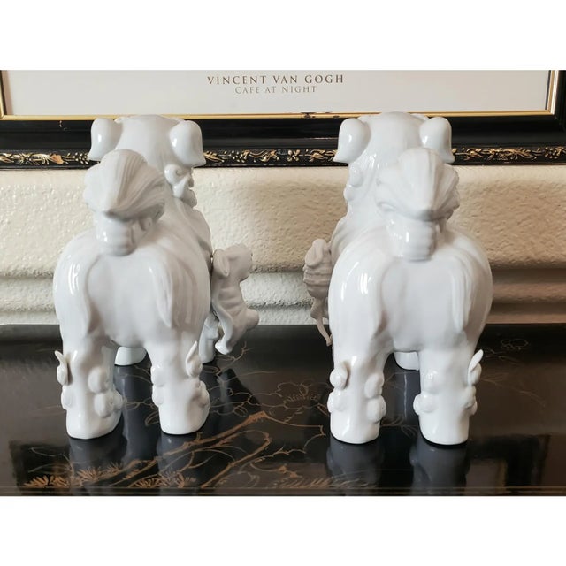 Large Mirrored Blanc De Chine Guardian Lions - Pair of Dehua Foo Dogs For Sale - Image 9 of 10