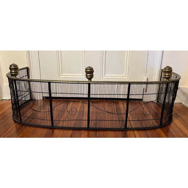 19th Century Antique 19th Century American Federal Brass & Iron Fireplace Fender With Urn Finials For Sale - Image 5 of 12