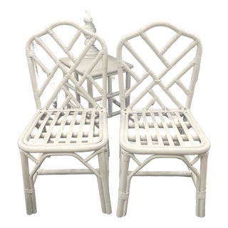 Pair of Vintage Bidtro Chippendale Rattan Dining Chairs For Sale