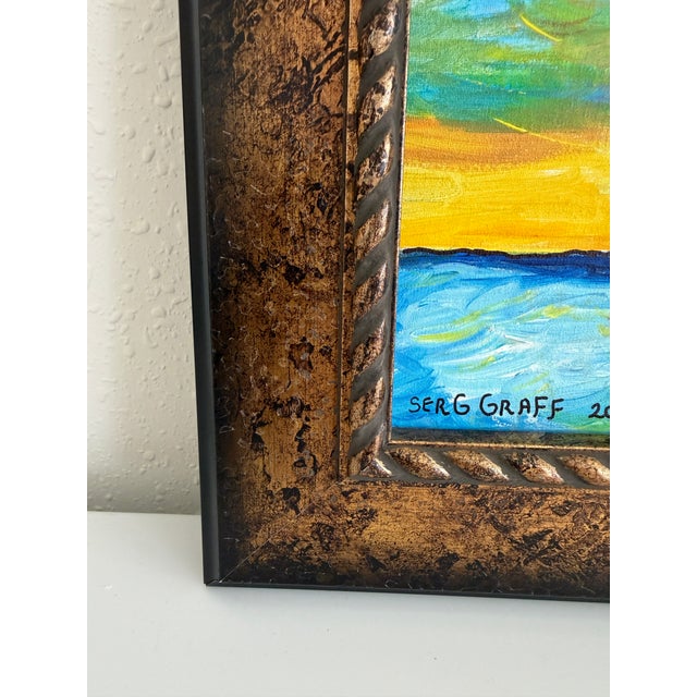 Impressionist Original Serg Graff Ocean Sunset Acrylic Painting Framed Small Seascape Art For Sale - Image 3 of 8